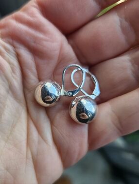 Handmade Sterling Silver 925 Silver Ball Drop Leverback Earrings